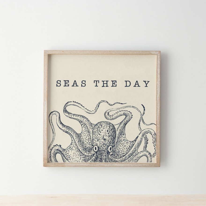 "Wooden Sign - 25cm - "Seas the Day" 