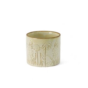 elegant embossed meadow floral planter with a natural ivory glaze finish