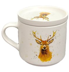 Add a touch of British charm to your kitchen with the Jan Pashley Stag Porcelain Mug & Coaster Lid Set -