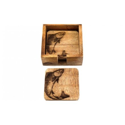 S/4 Engraved Salmon Coasters, 11cm 