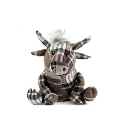 Grey Tartan Bull Doorstop, 30cm 