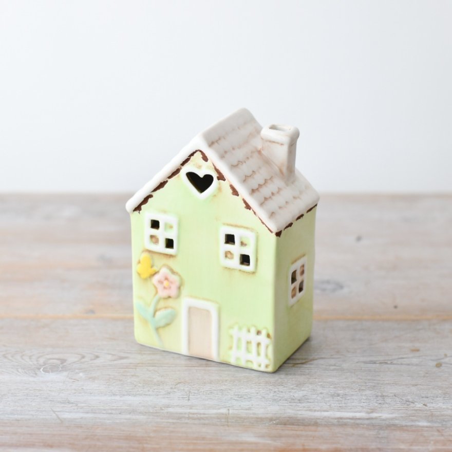 Green Light Up House Deco, 11cm 