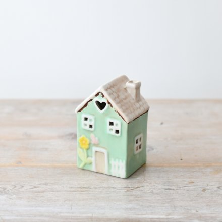 Green LED House Deco, 14cm 