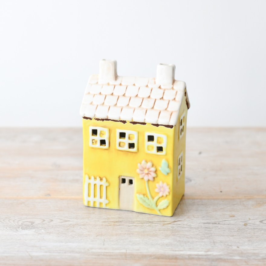 Light up Yellow House Deco, 16cm 