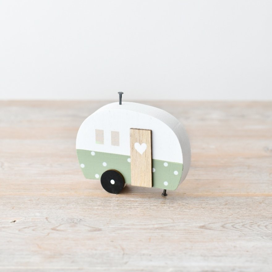 Wooden Caravan with Heart Deco, 9cm 