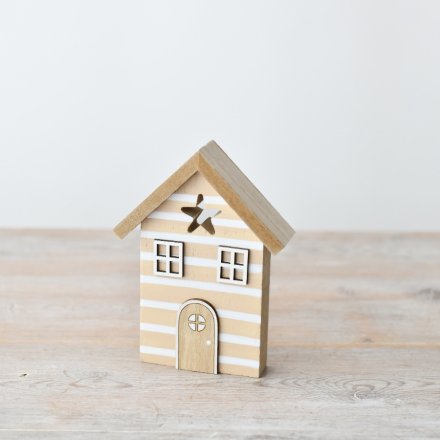 Stripped House Deco With Star, 14cm 
