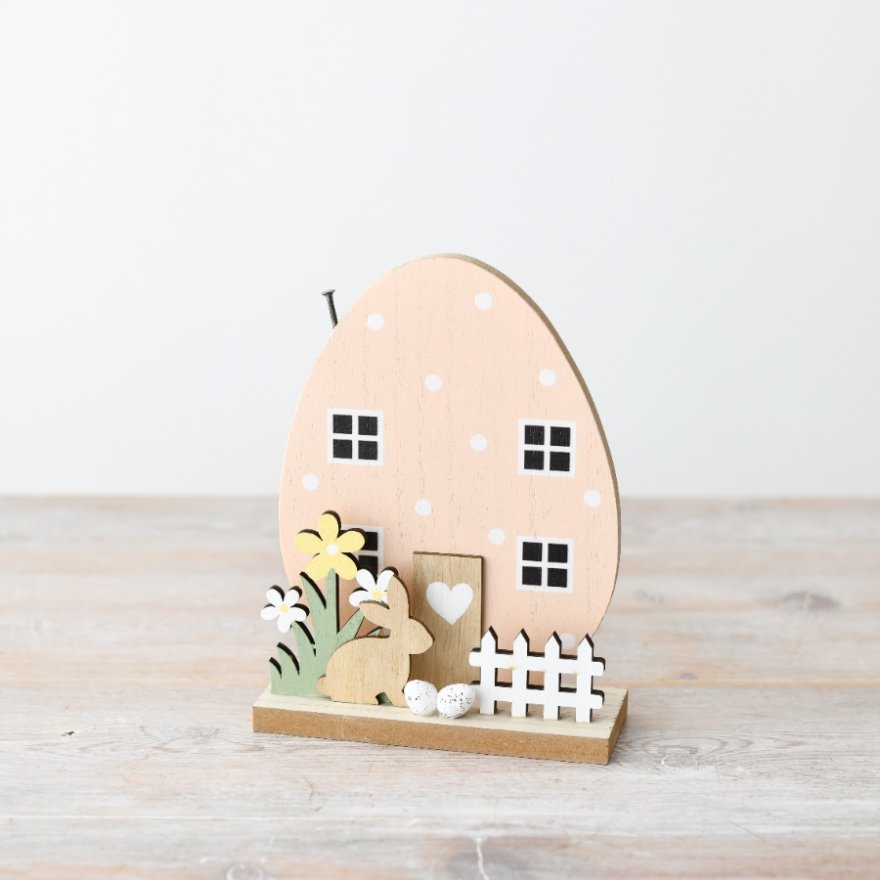 Wooden Egg House Deco with Bunny, 16cm 