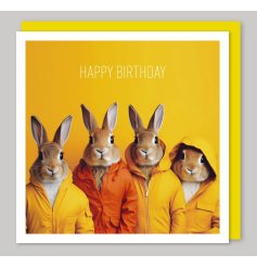 fun bright happy birthday rabbit card 