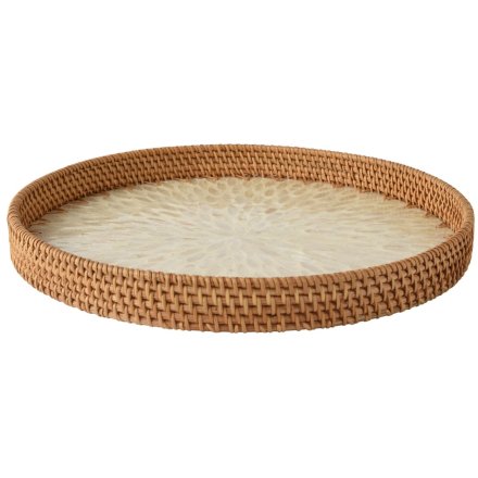 38cm Rattan Serving Tray with patterned Inner
