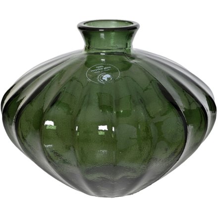 Glass Green Recycled Vase, 19cm 