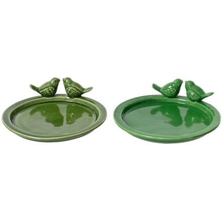 2/A Green Glazed Birdfeeder, 22cm 
