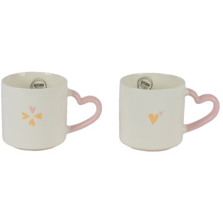 Pack of 2 Heart Handles Mug, 14cm 
