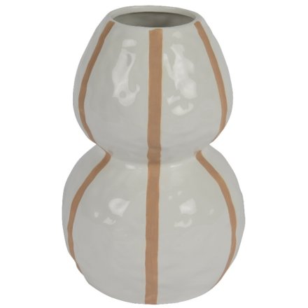 Tall White & Brown Vase, 22.5cm 