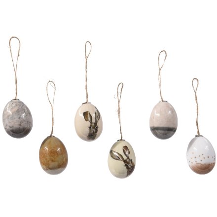 Pack of 6 Hanging Eggs, 7.5cm 