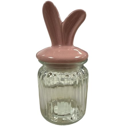 Bunny Ears Glass Treat Jar in Pink, 16.8cm