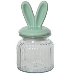 Glass storage jar with cute bunny ear, fill with your favourite Easter treats.