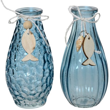 2/A Glass Fish Vase with Wooden Fish, 14cm 