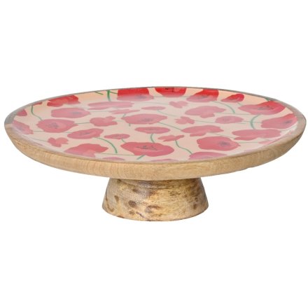 Mango Wood Poppy Design Cake Stand, 27.5cm 