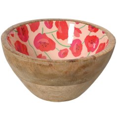 Stunning poppy designs paired with mango wood create a striking statement piece.