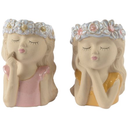2/A Girl Head  with Flower Headband Planter