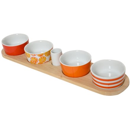 Tapas Bowl Set on Wooden Board, 40cm