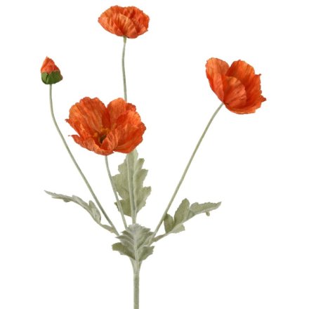 Polyester Poppies On Stem, 63cm 