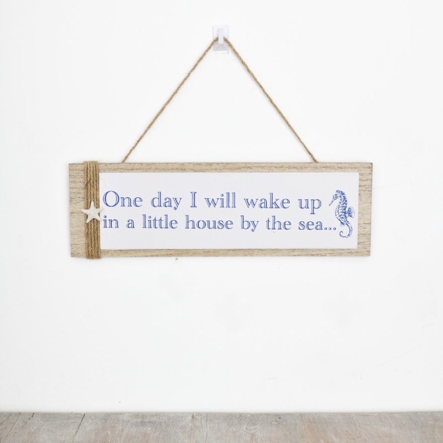 Coastal Charm; Wake Up By The Sea Wooden Sign, 35cm