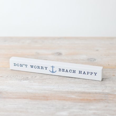 Dont worry Beach Happy Wooden Block Deco, 24cm 