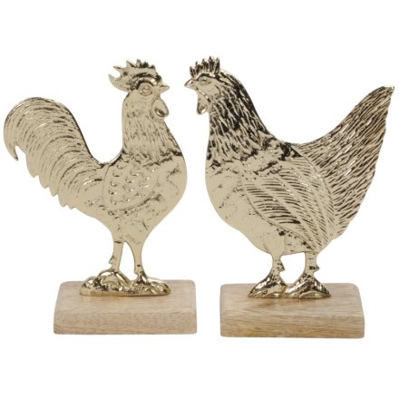 2/A Hen & Cock Aluminium Deco, 17cm 