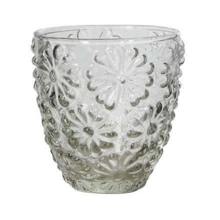  Blossoms Glass Candle Holder, 10cm 