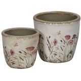 rustic leaf and flower design set of planters 
