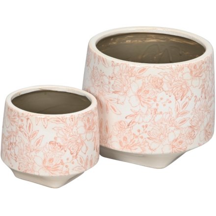 Set of 2 Paisley Pink Planters, 19.5cm