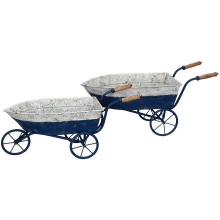 Set of 2 Garden Wheel Barrow Planter, 29cm 