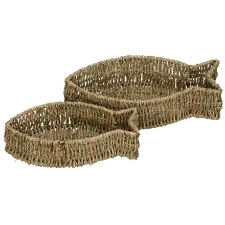 Set of 2 Rattan Fish Trays 28cm / 36cm