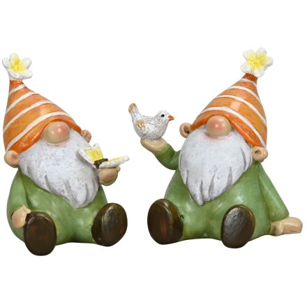 2 Assorted Gnome Ornament with Bird  & Butterfly, 9.5cm 