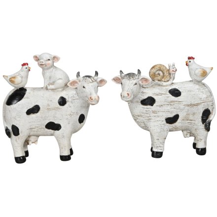 Cow Ornament W Pig, Snail, Hen 2 Asstd 