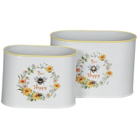 Set of 2 Bee Storage Oval Canister, 19.5cm 