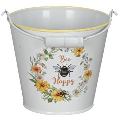 bee happy bee design metal bucket perfect for all sizes of plants 