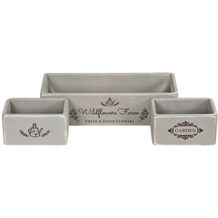 S/3 Grey Garden Storage Boxes 