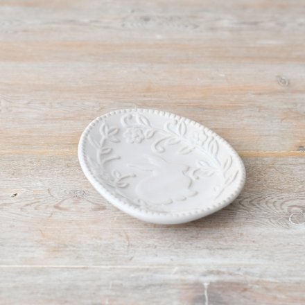 Elevate your home decor with our exquisite porcelain dish adorned with a sweet rabbit and flower design. 
