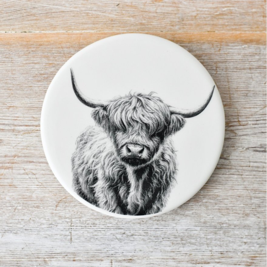 Round Highland Cow Coaster, 10cm