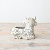 Add a touch of rustic charm to your garden with our Laying Down Highland Cow Planter