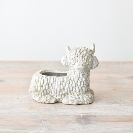 Add a touch of rustic charm to your garden with our Laying Down Highland Cow Planter