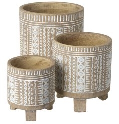 Update your indoor space with our stylish Wooden Patterned Pot Set, 