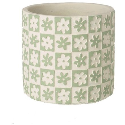 Med Green Flower Plant Pot, 14cm 