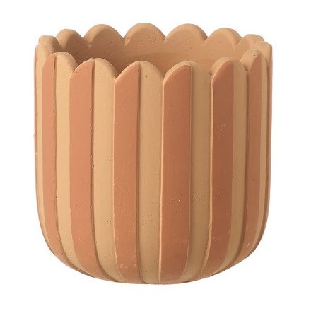 Pink Striped Scalloped Planter, 11cm 