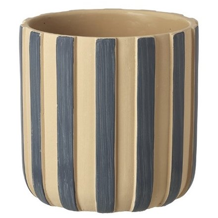 Med Striped Blue Planter, 14cm 