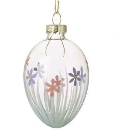 Floral Glass Egg Hanging  Deco, 7cm 