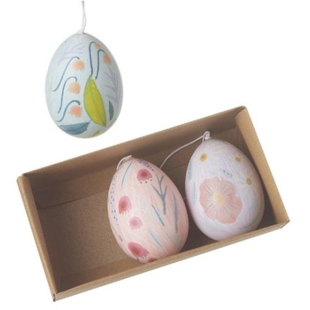 Set of 3 Flower Patterned Hanging Egg Deco, 7cm 