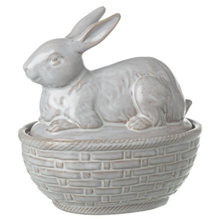 Porcelain Rabbit In Basket Deco, 15.5cm 